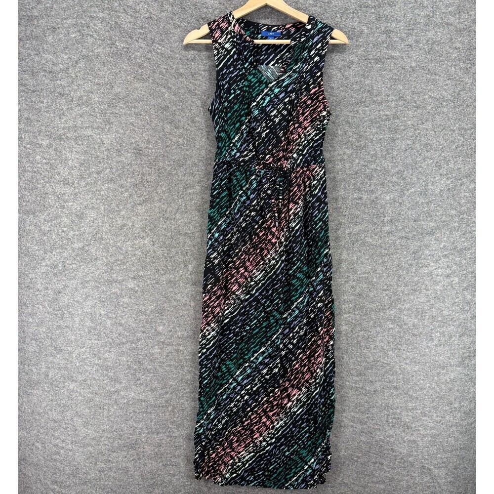 Apt. 9 Dress Women S Small Black Striped Maxi Long V-Neck Rayon Sleeveless